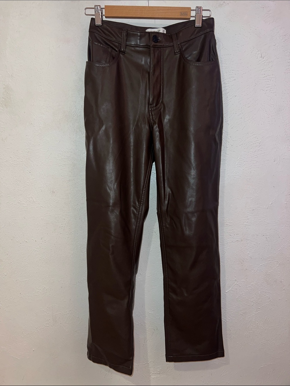 Abercrombie & Fitch Brown Faux Leather High-Rise Straight Pants - Picture 1 of 5